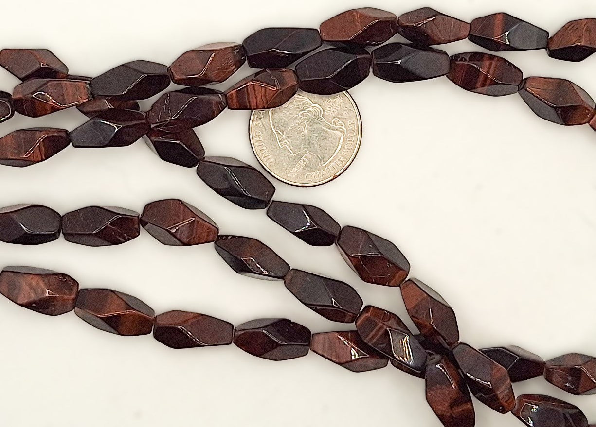 16x8mm Red Tiger's Eye Double Prism Faceted Gemstone Beads 8-inch Strand