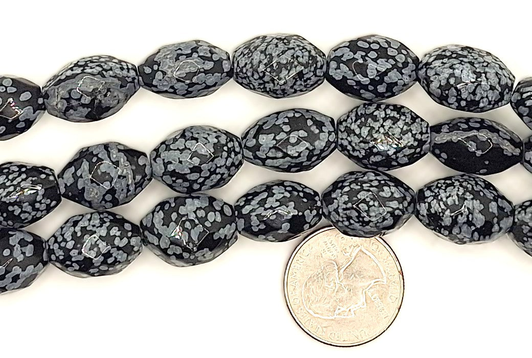 18x13mm Snowflake Obsidian Faceted Nugget Gemstone Beads 8-inch Strand