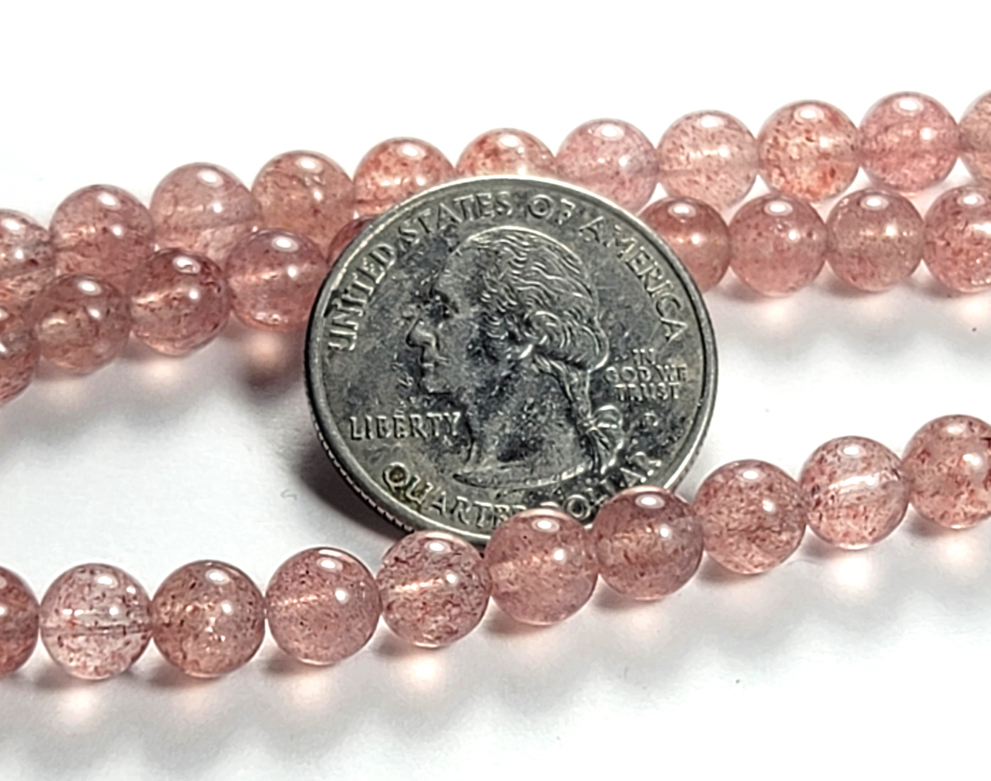 6mm Strawberry Quartz Round Gemstone Beads 8-Inch Strand