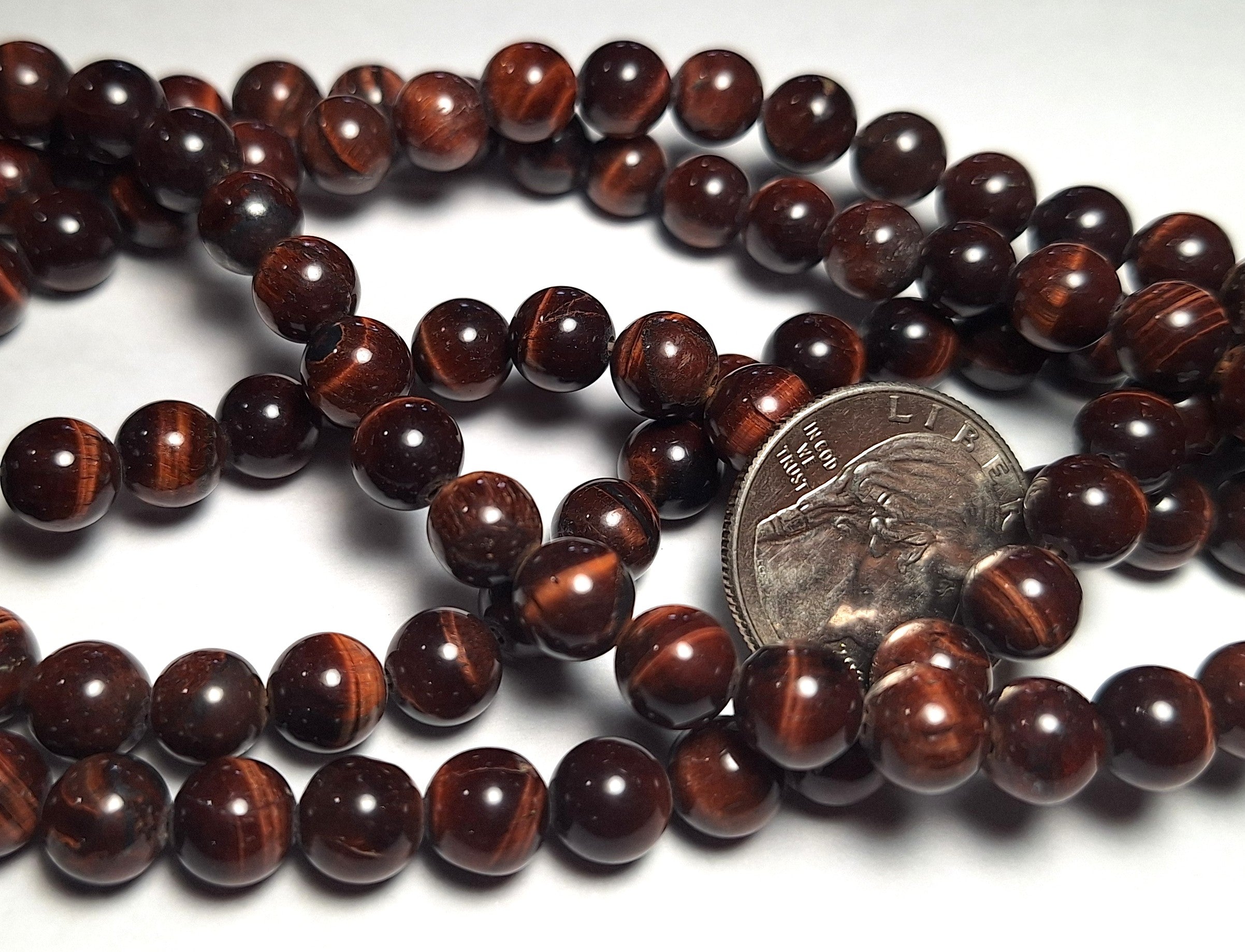 8mm Red Tiger's Eye Round Gemstone Beads 16-Inch Strand