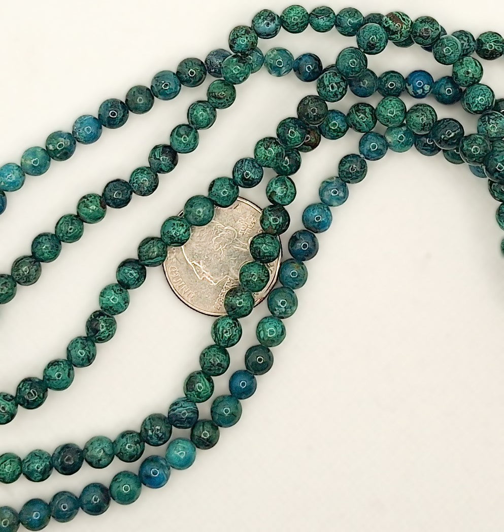 6mm Natural Azurite Round Gemstone Beads 8-inch Strand