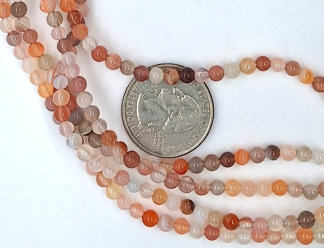 4mm Candy Agate Orange Red Round Gemstone Beads 8-Inch Strand