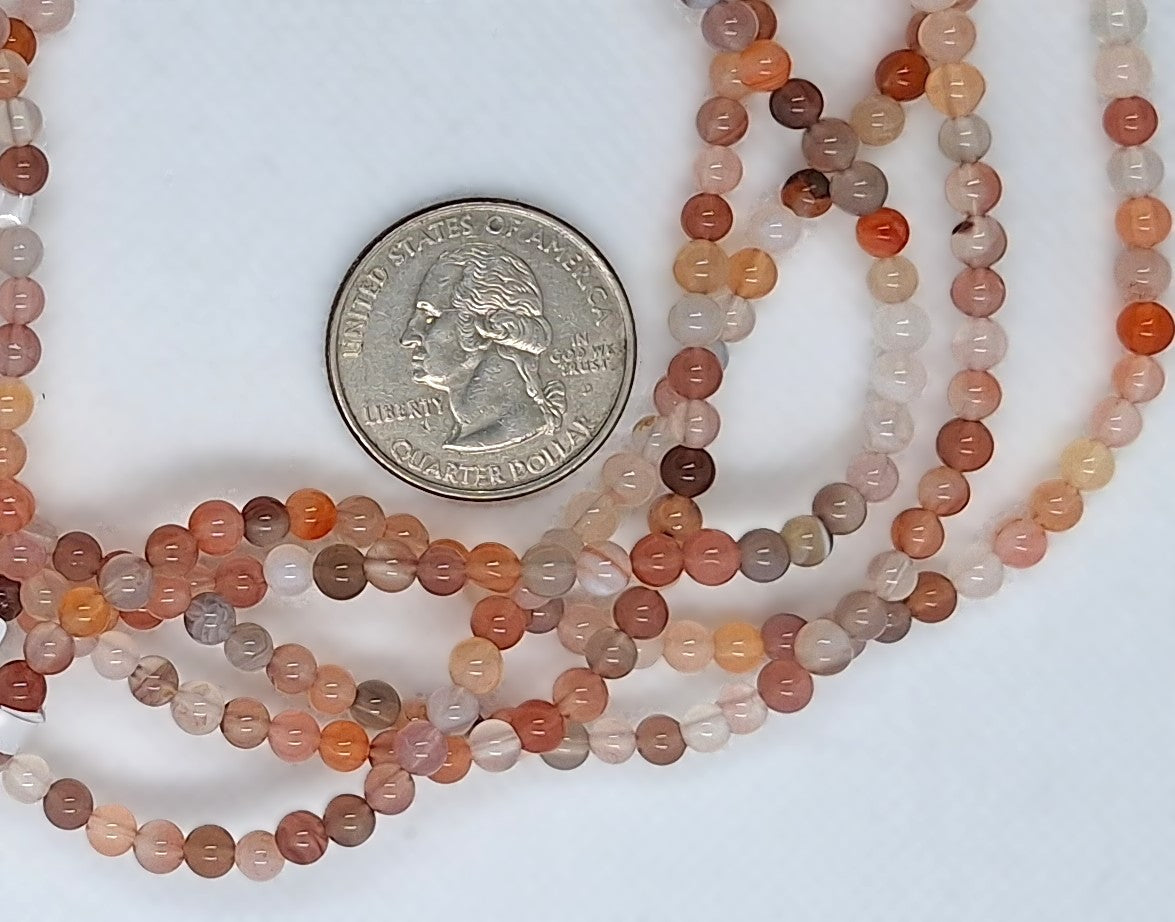 4mm Candy Agate Orange Red Round Gemstone Beads 8-Inch Strand