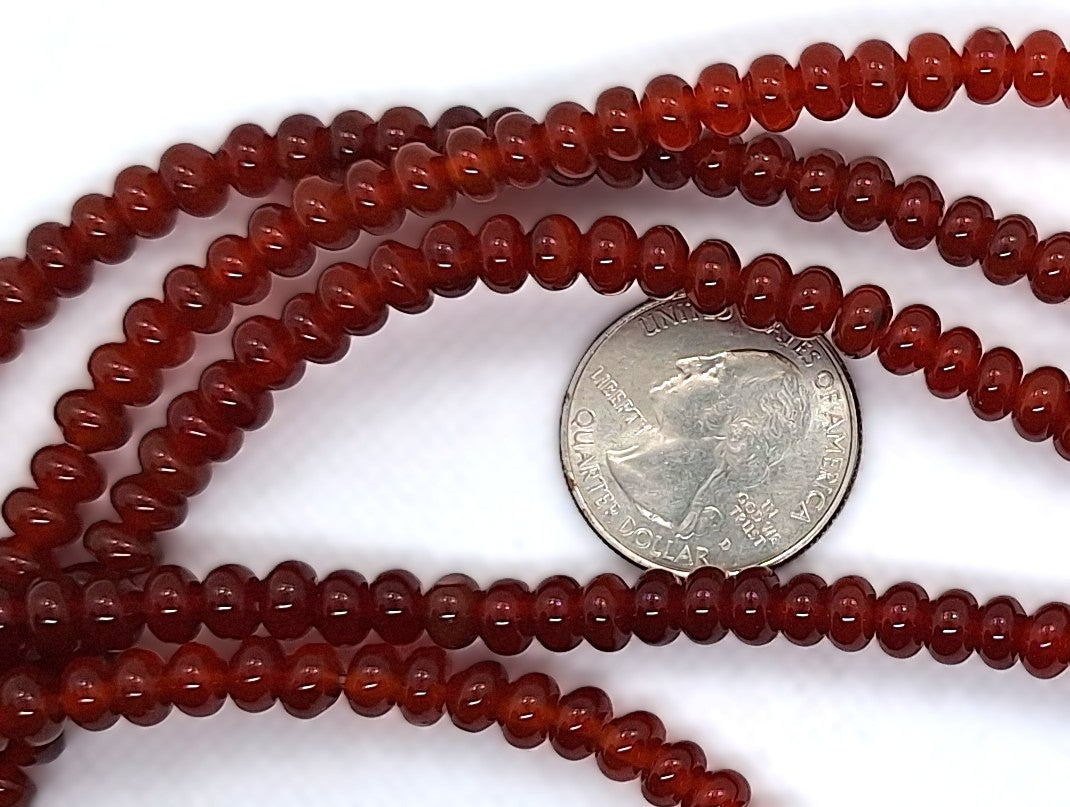 6x4mm Dark Carnelian Smooth Rondelle Gemstone Beads 16-Inch Strand