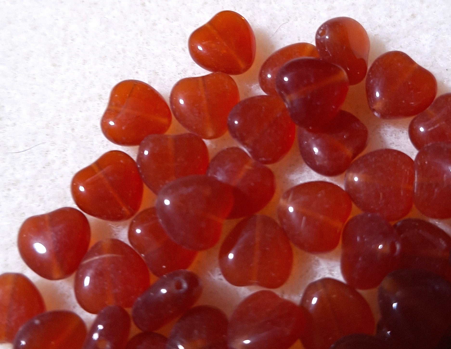 8mm Carnelian Orange Red Heart Pressed Czech Glass Beads 30ct