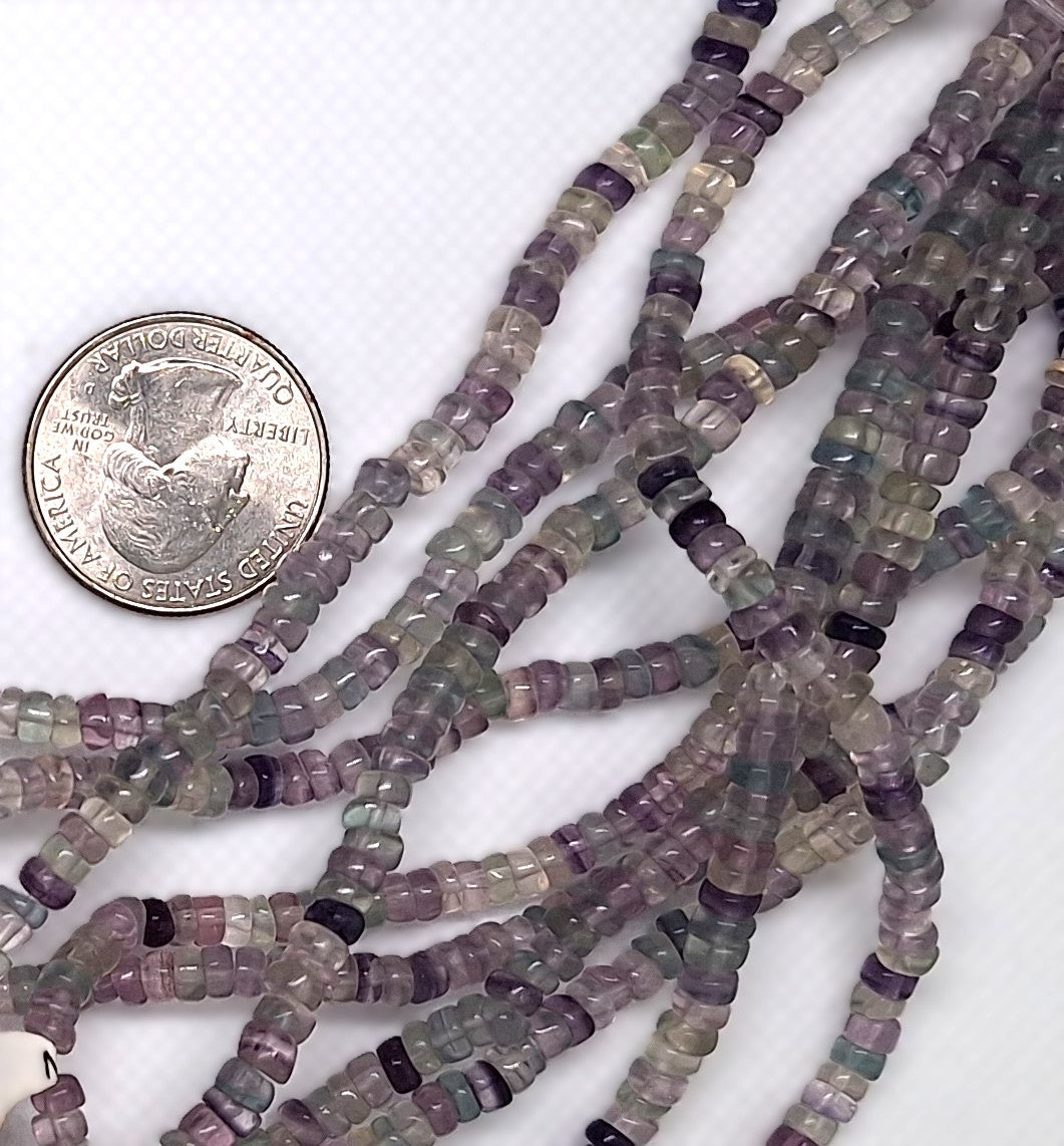 4x3mm Rainbow Fluorite Heishi Gemstone Beads 16-inch Strand