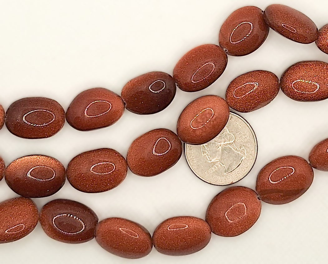20x13mm Goldstone Puff Oval Gemstone Beads 8-inch Strand