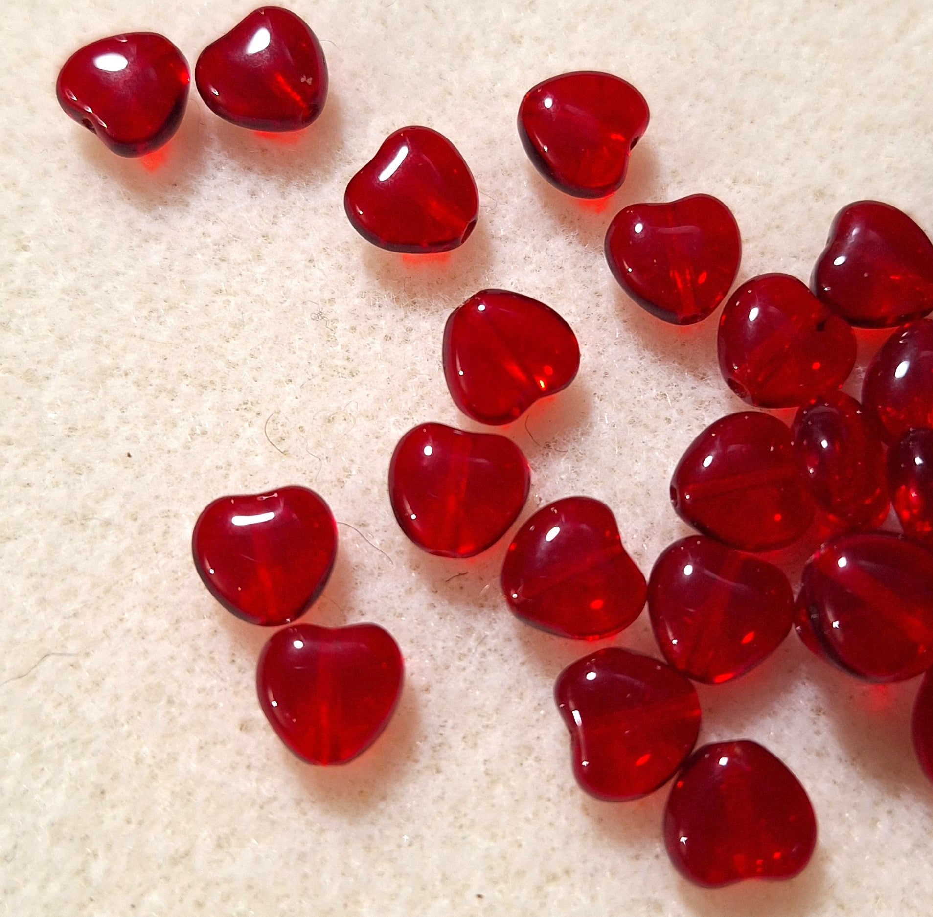 8mm Ruby Red Heart Pressed Czech Glass Beads 30ct