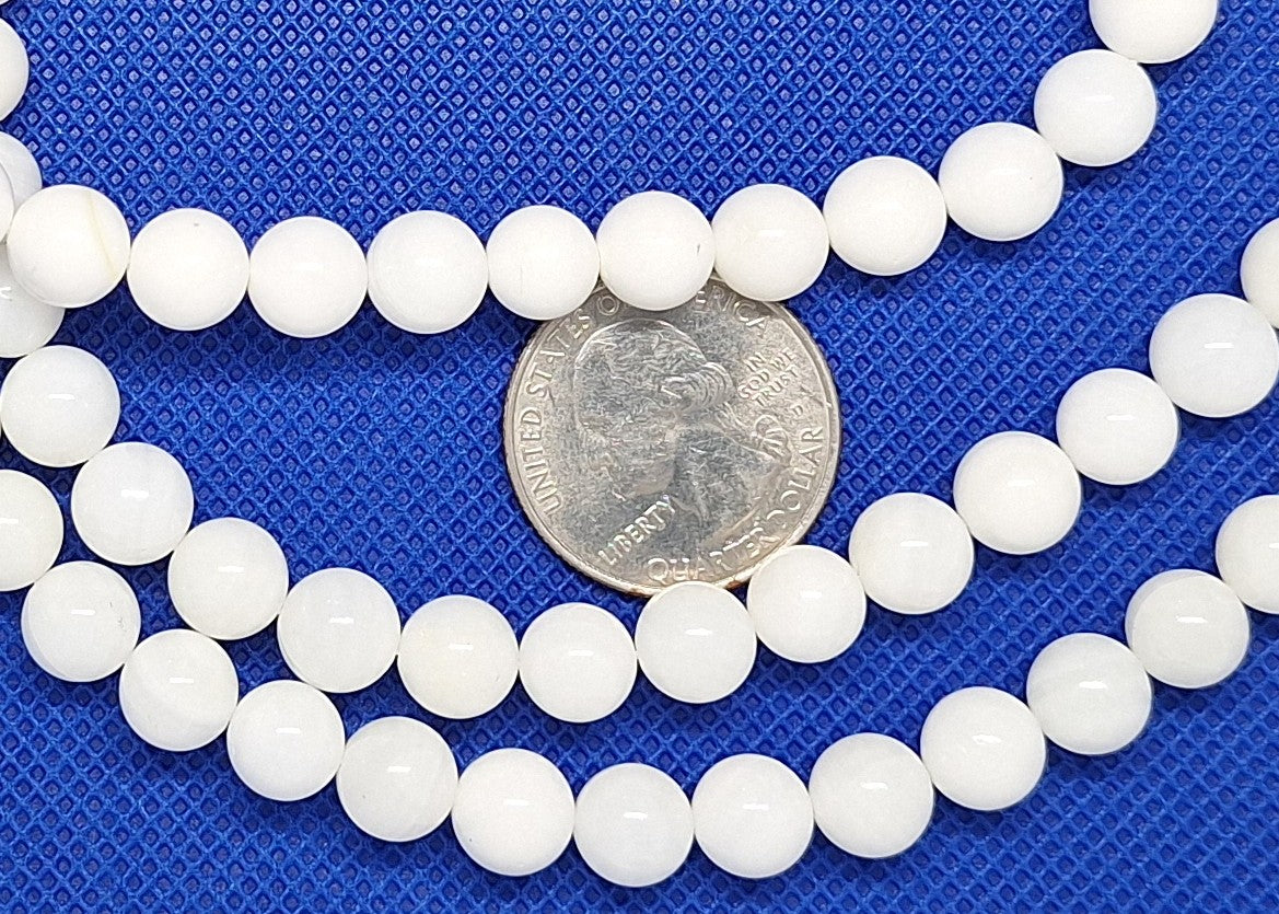 8mm White Shell Round Gemstone Beads 16-inch Strand