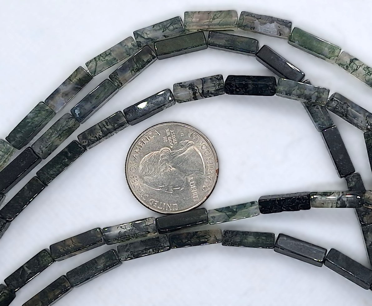 14x4mm Moss Agate Square Cylinder Gemstone Beads 16-Inch Strand