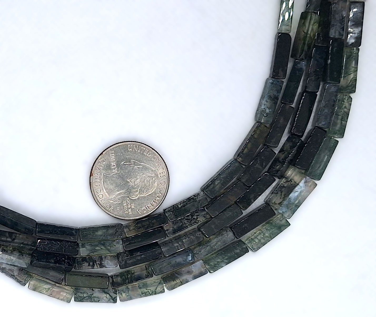 14x4mm Moss Agate Square Cylinder Gemstone Beads 16-Inch Strand