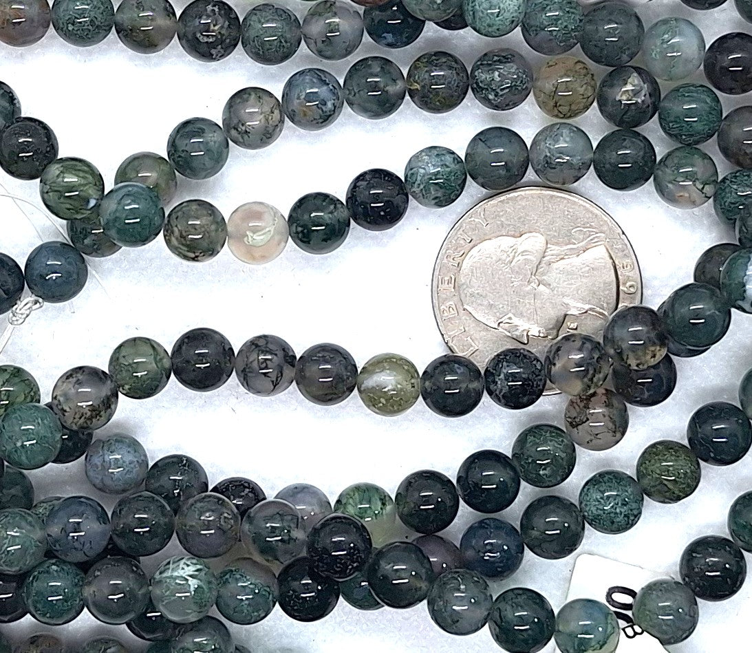 8mm Moss Agate Round Gemstone Beads 16-Inch Strand