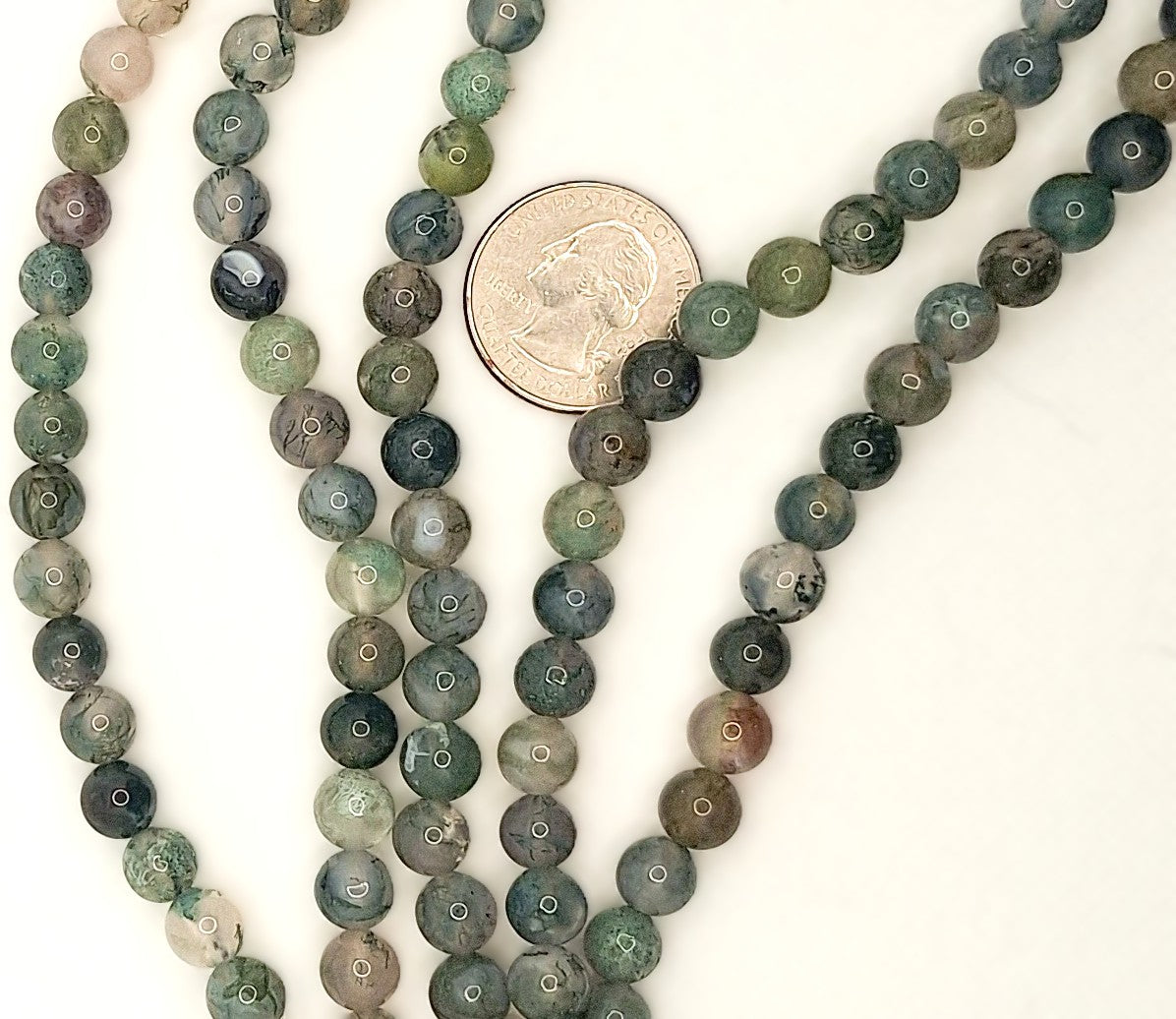 8mm Moss Agate AA Round Gemstone Beads 8-inch Strand