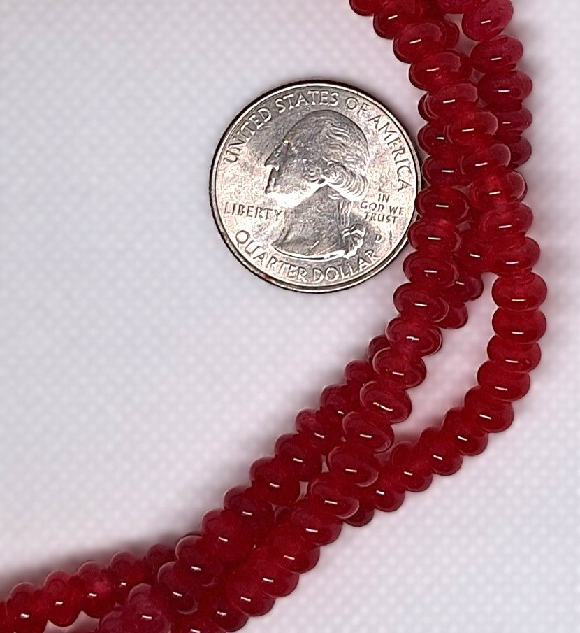 6x4mm Red Jade Dyed Smooth Rondelle Gemstone Beads 16-inch Strand