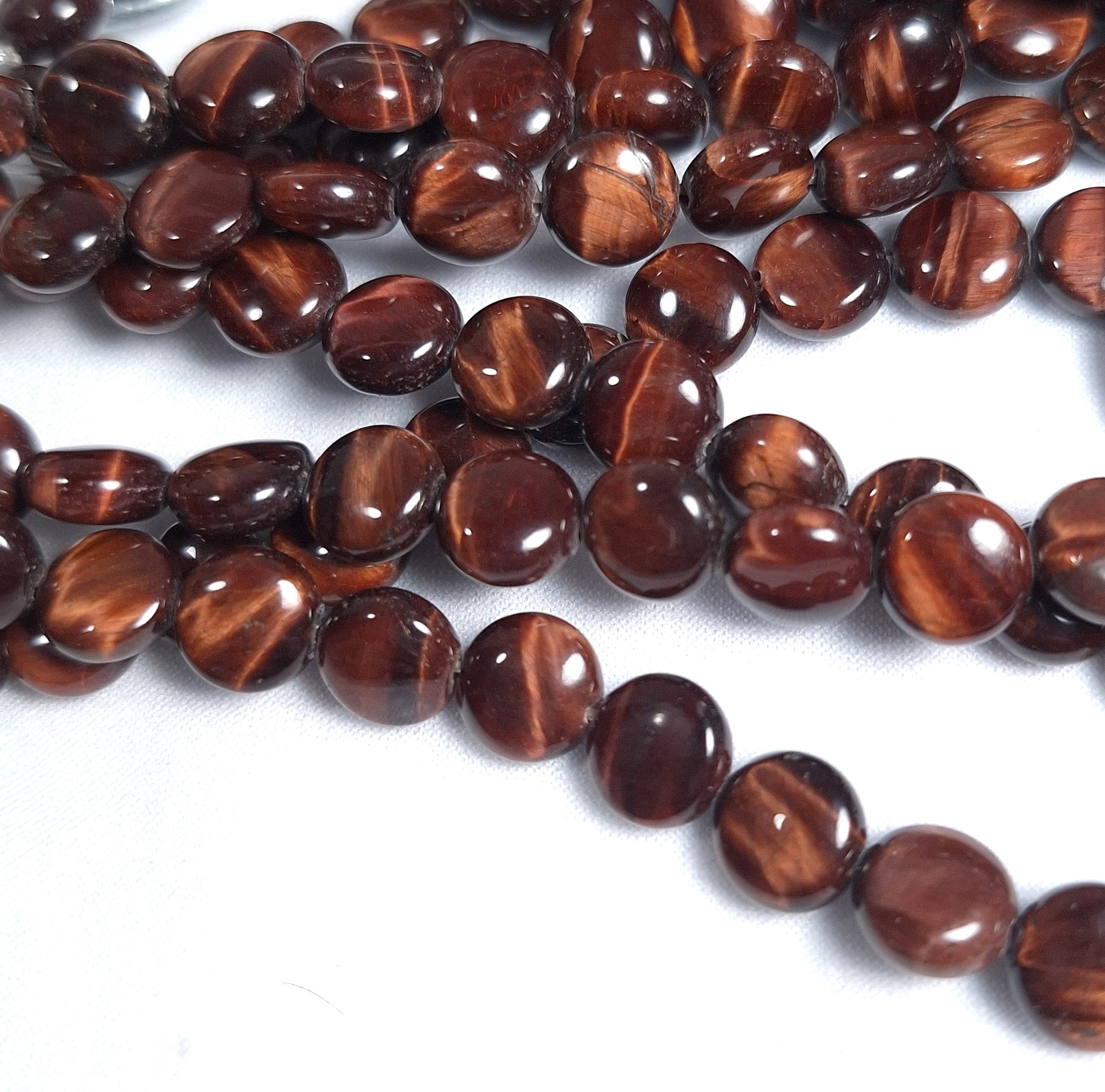 8mm Red Tiger's Eye Puff Coin Gemstone Beads 16-Inch Strand