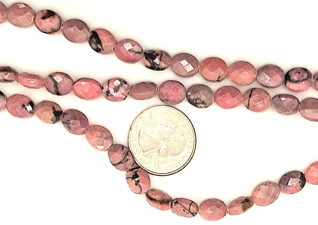 10x8mm Rhodonite Faceted Oval Gemstone Beads 8-inch Strand