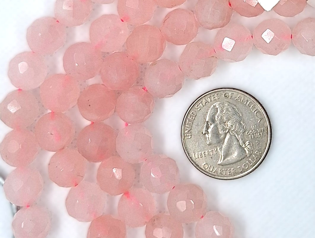 10mm Rose Quartz Faceted Round Gemstone Beads 8-Inch Strand
