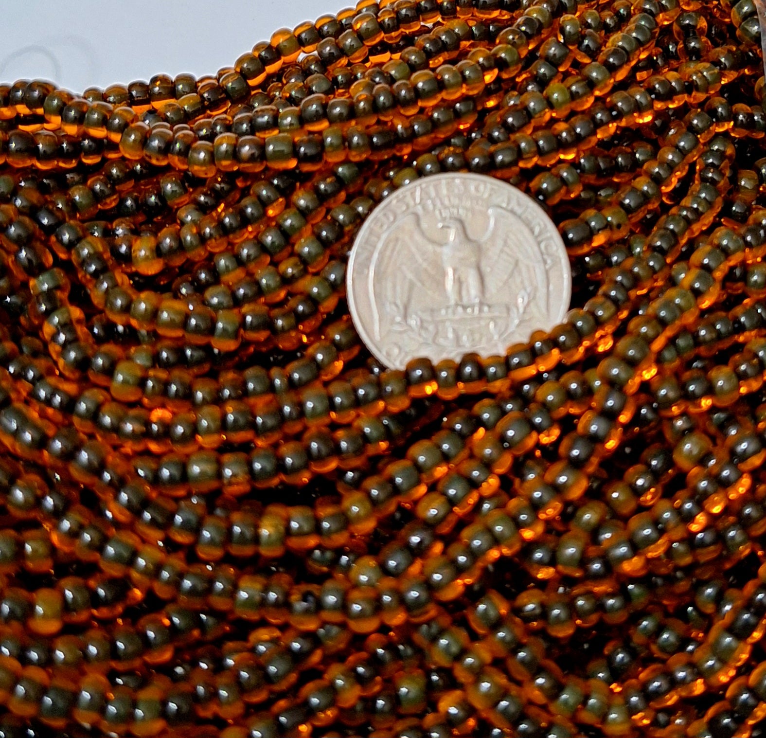 6/0 Black-Lined Orange Czech Seed Beads Four Strands