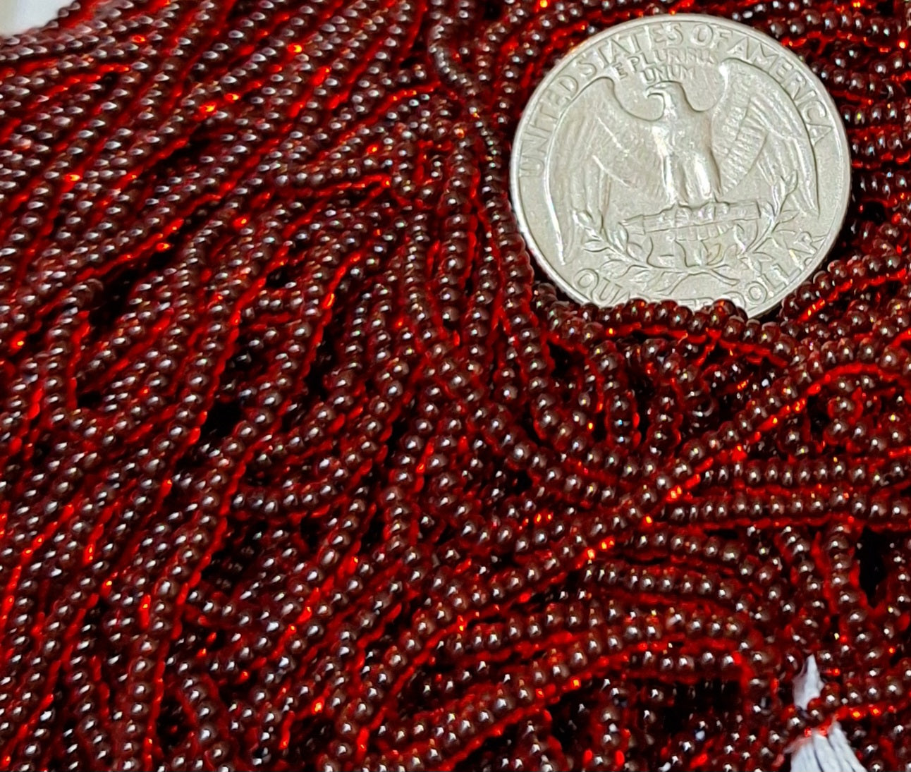 11/0 Black-Lined Light Red Czech Seed Beads Full Hank