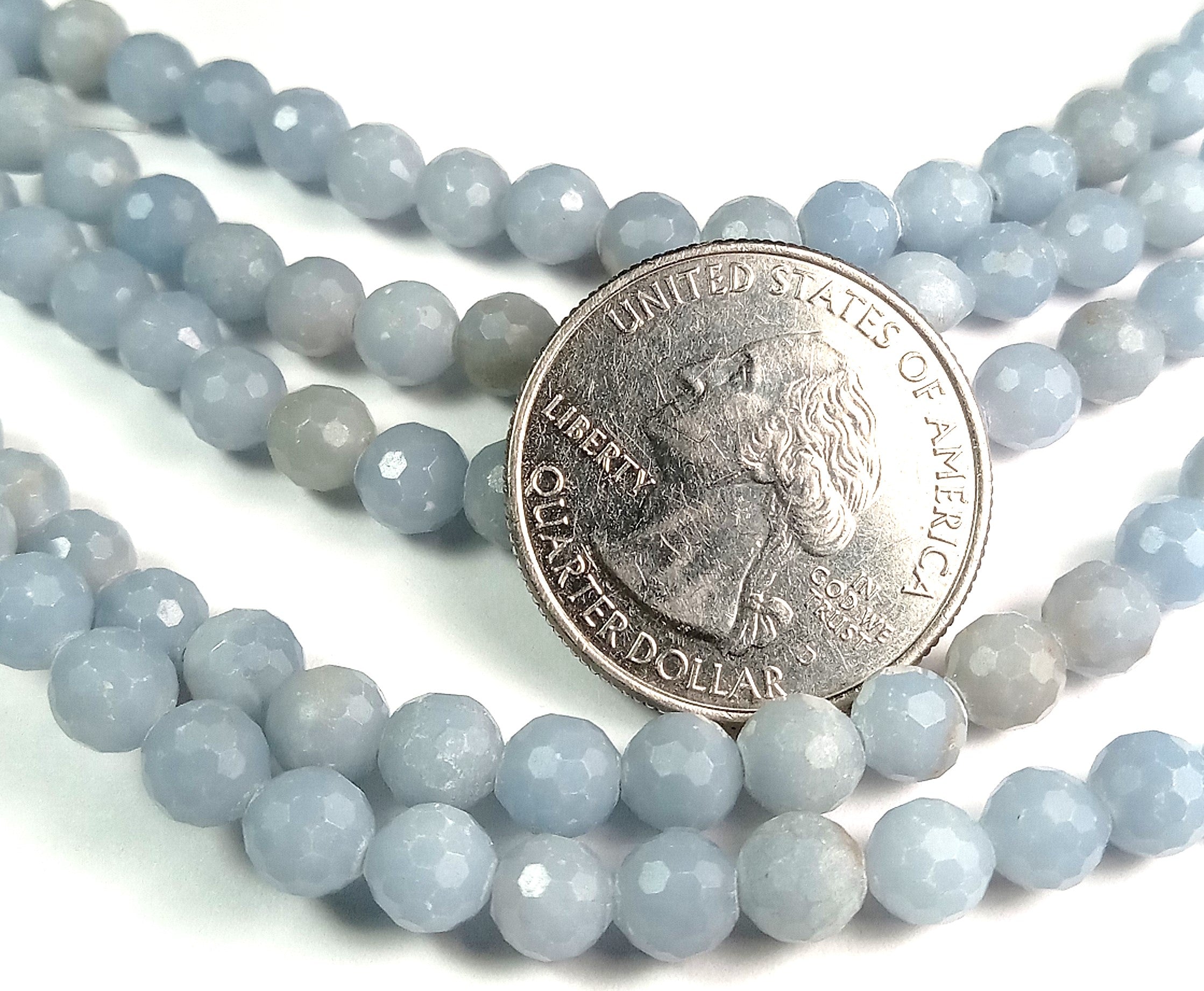 5mm Angelite Faceted Round Gemstone Beads 8-Inch Strand