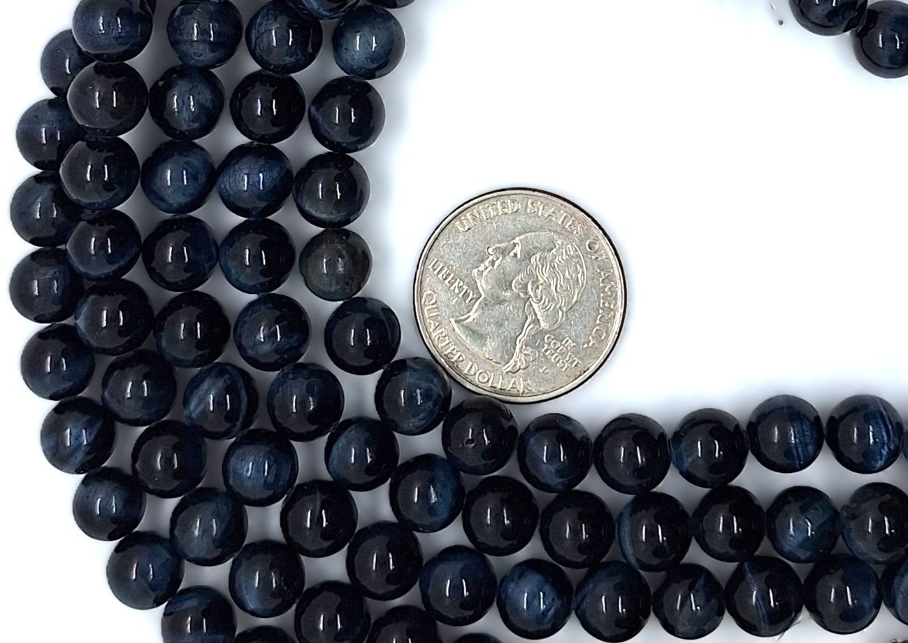 8mm Blue Tiger's Eye Round Gemstone Beads 8-Inch Strand