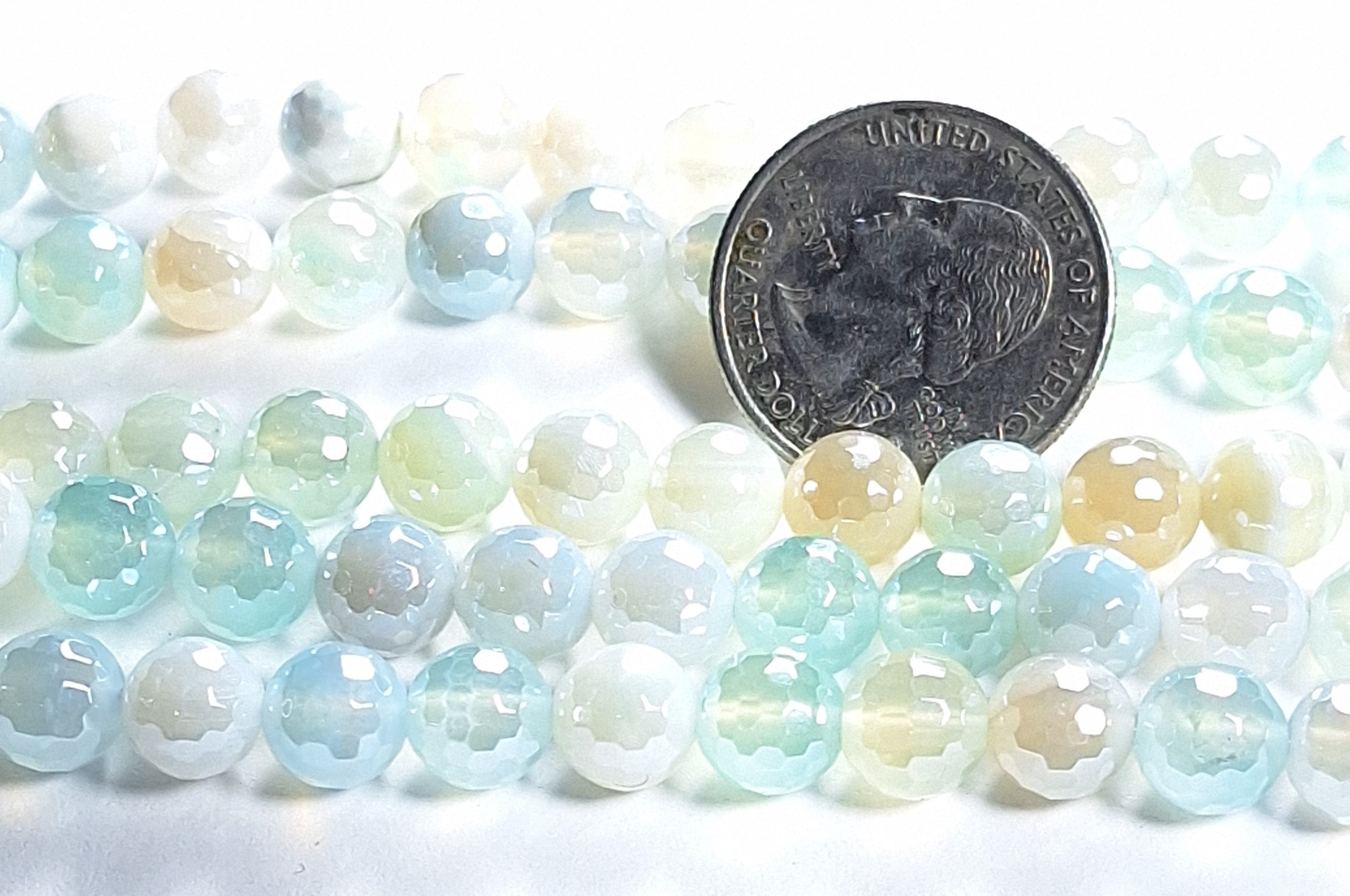 8mm Mystic Agate Aqua Faceted Round Gemstone Beads 8-Inch Strand