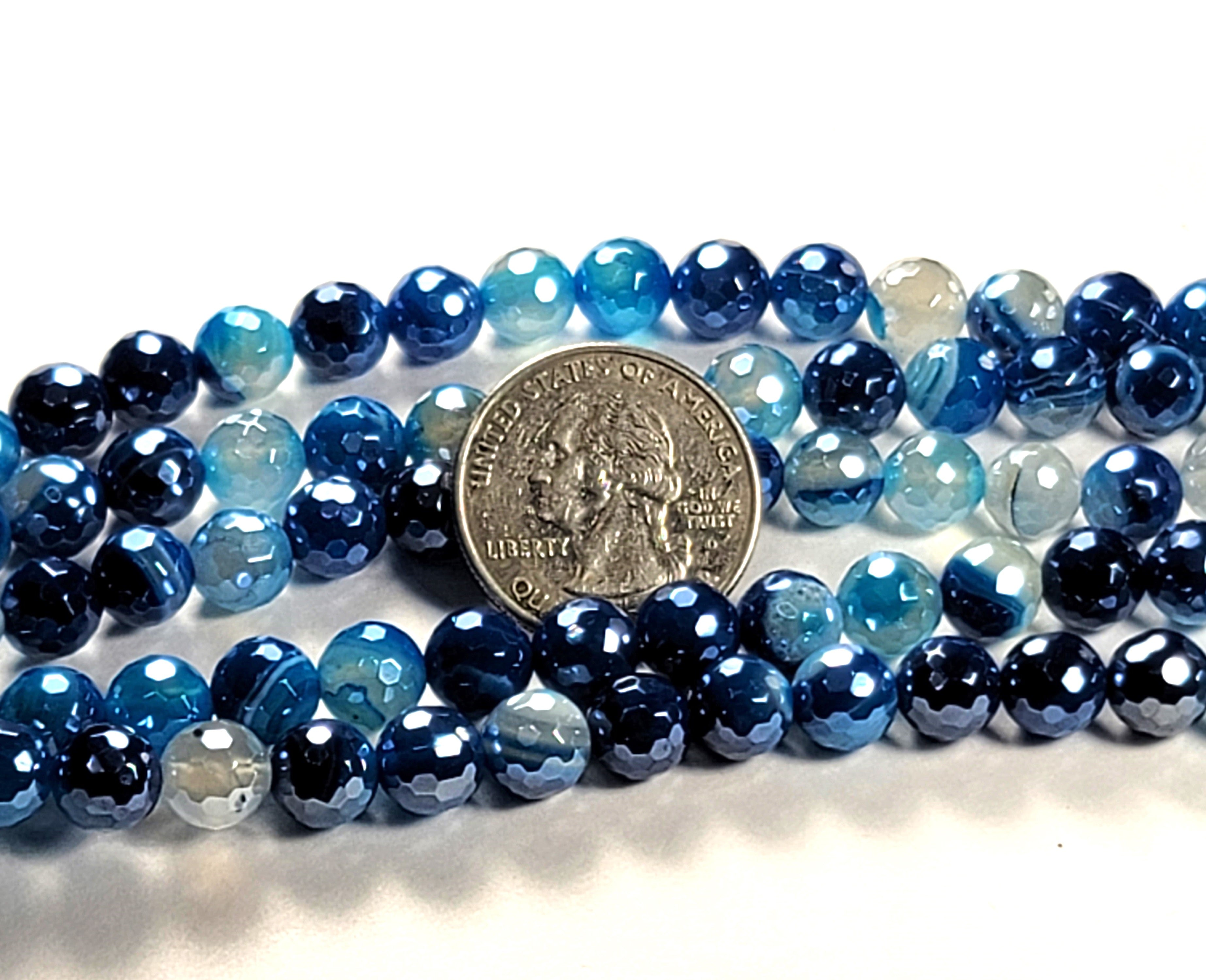 8mm Mystic Blue Sardonyx Faceted Round Gemstone Beads 8-Inch Strand