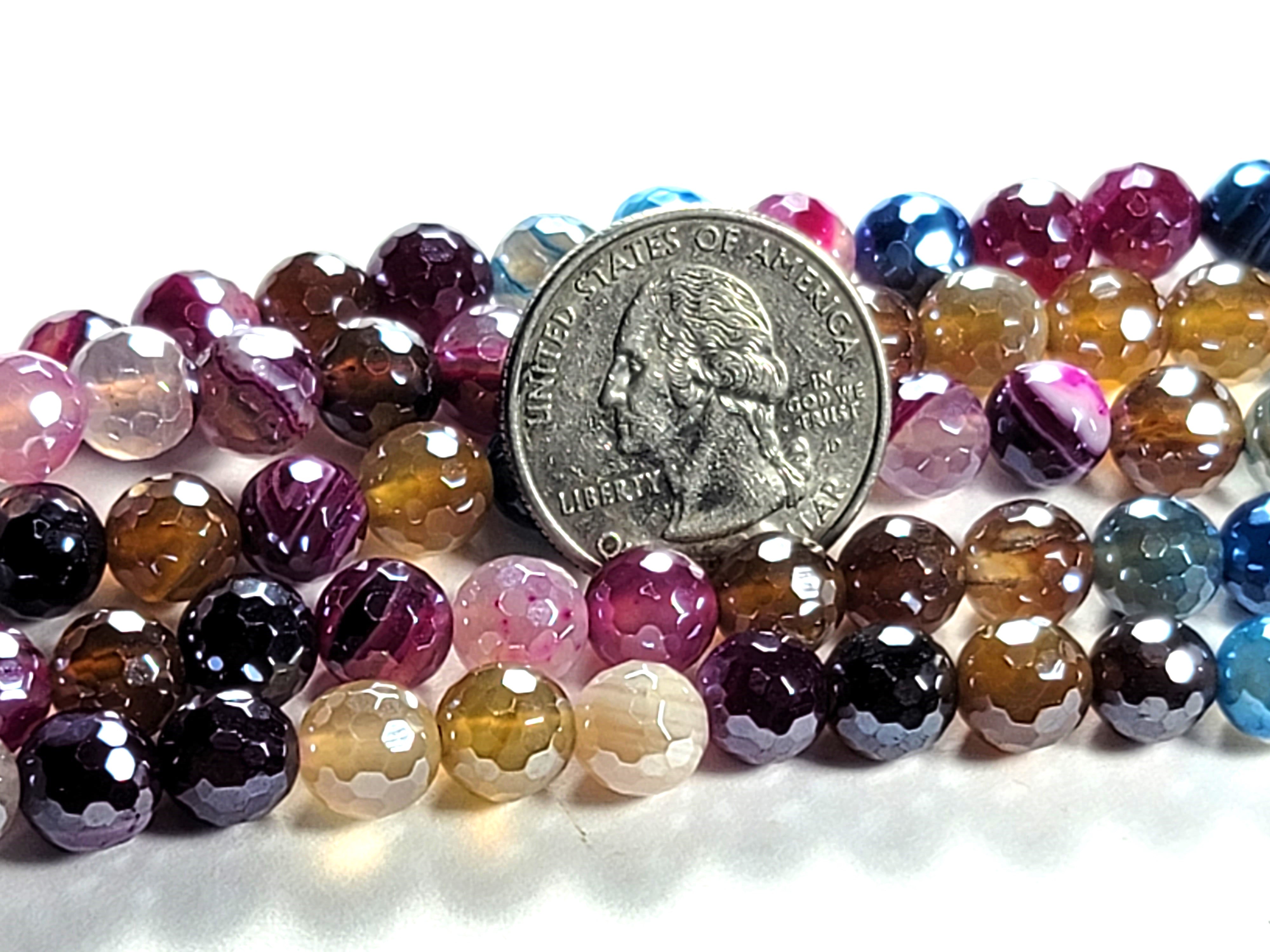 8mm Mystic Mixed Agate Faceted Round Gemstone Beads 8-Inch Strand