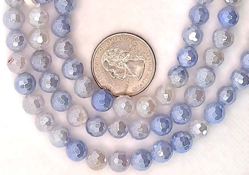 8mm Mystic Agate Baby Blue Dyed Round Gemstone Beads 8-Inch Strand