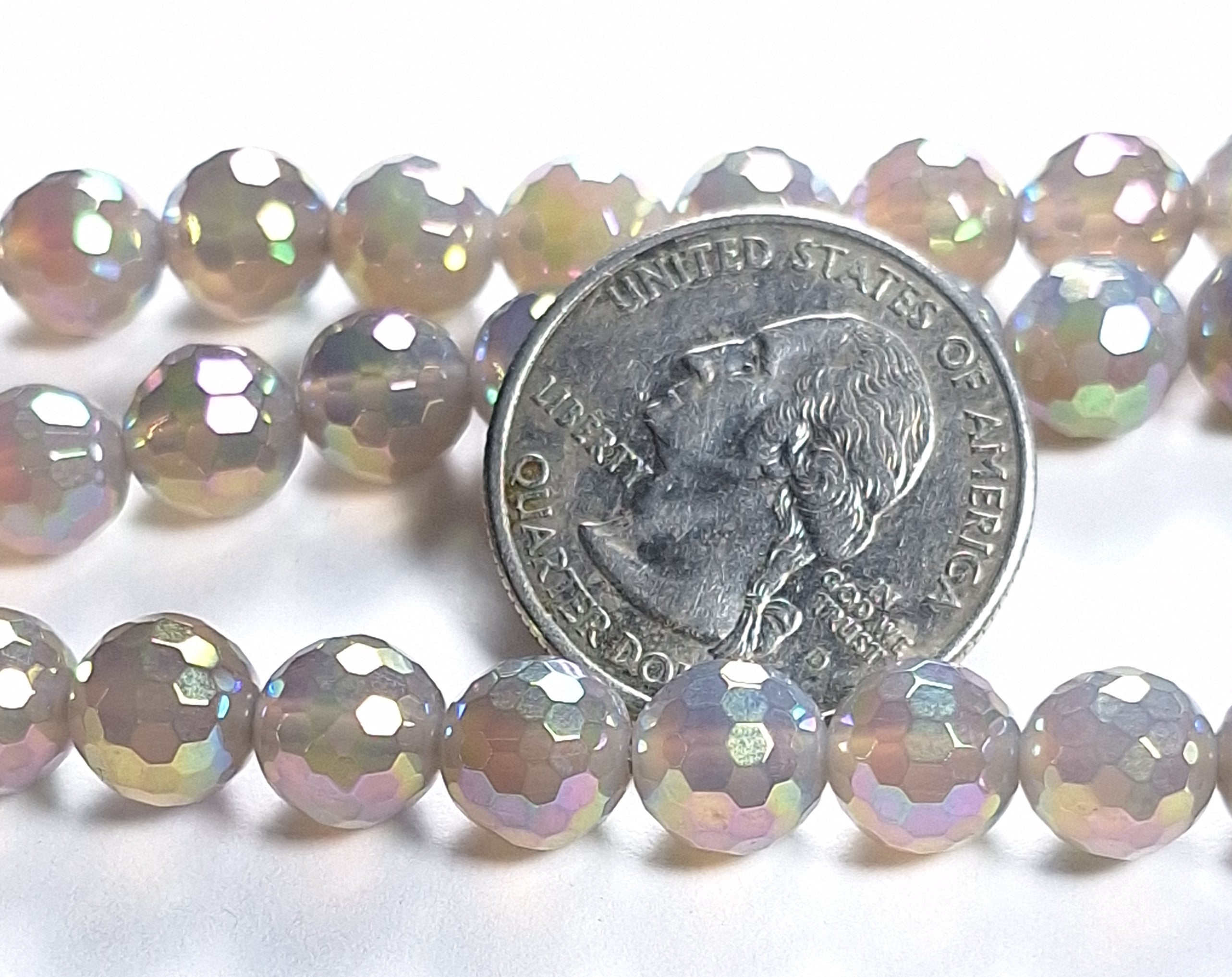 8mm Mystic Agate Gray Faceted Round Gemstone Beads 8-Inch Strand