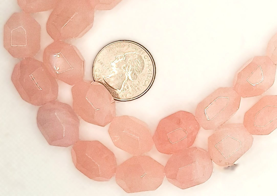 20x12mm Rose Quartz Faceted Nugget Gemstone Beads 8-inch Strand
