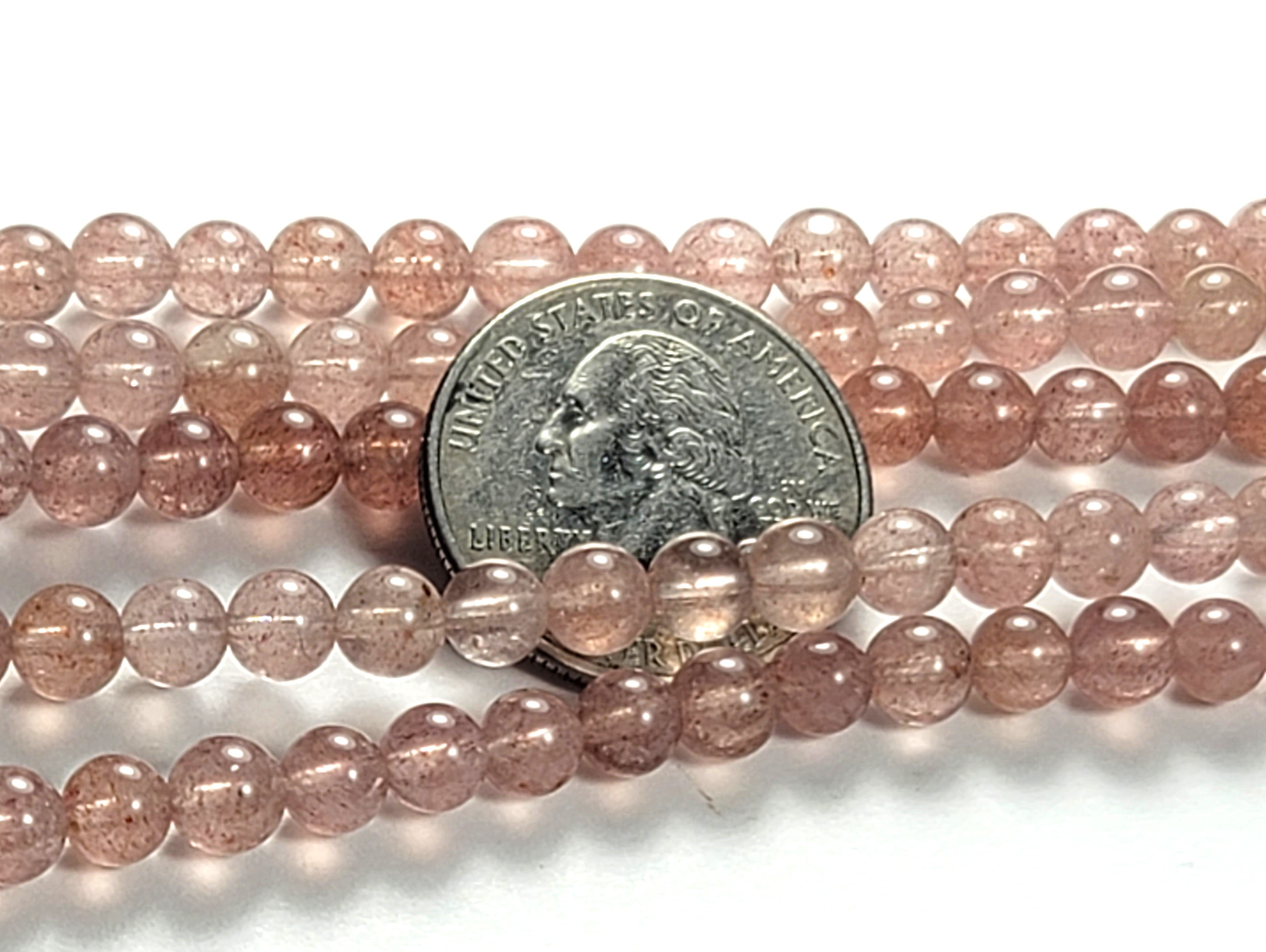 6mm Strawberry Quartz Grade A Round Gemstone Beads 8-Inch Strand