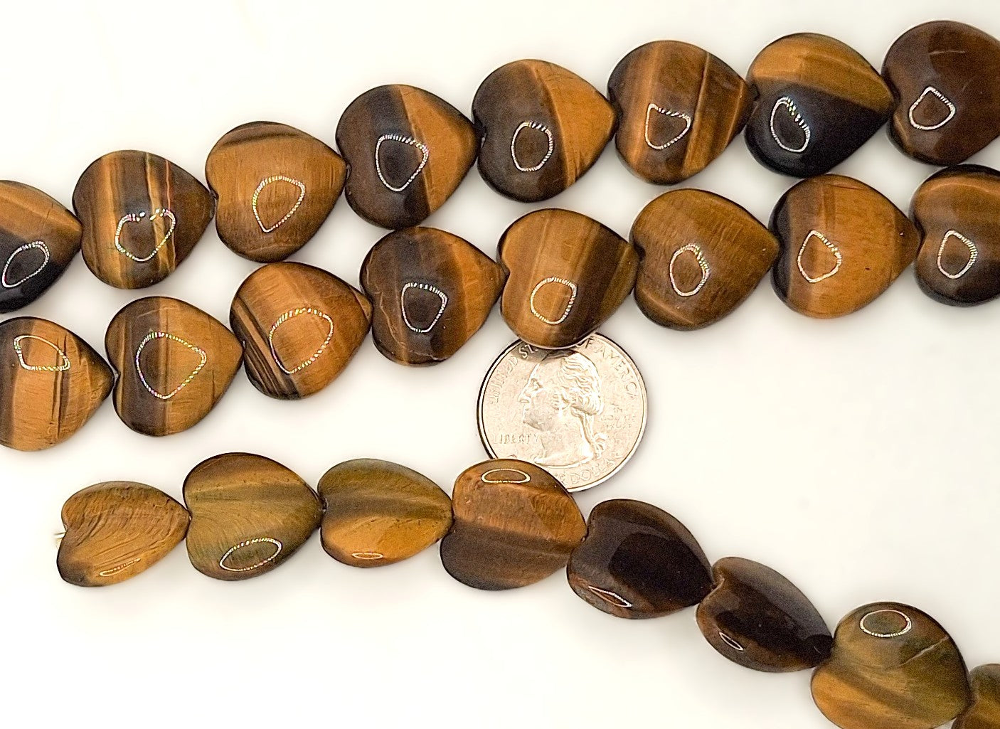 20mm Tiger's Eye Puff Heart Gemstone Beads 8-inch Strand