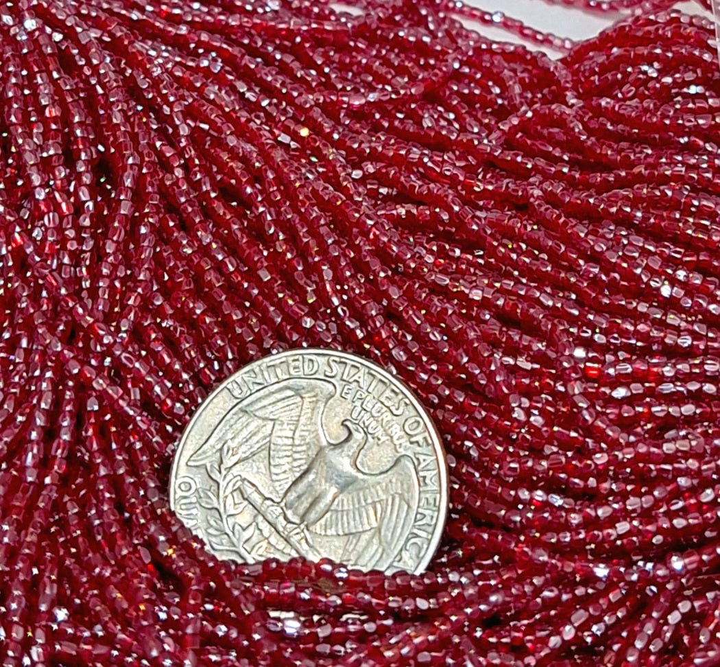 12/0 Dark Red Luster Transparent 3-Cut Seed Beads Full Hank