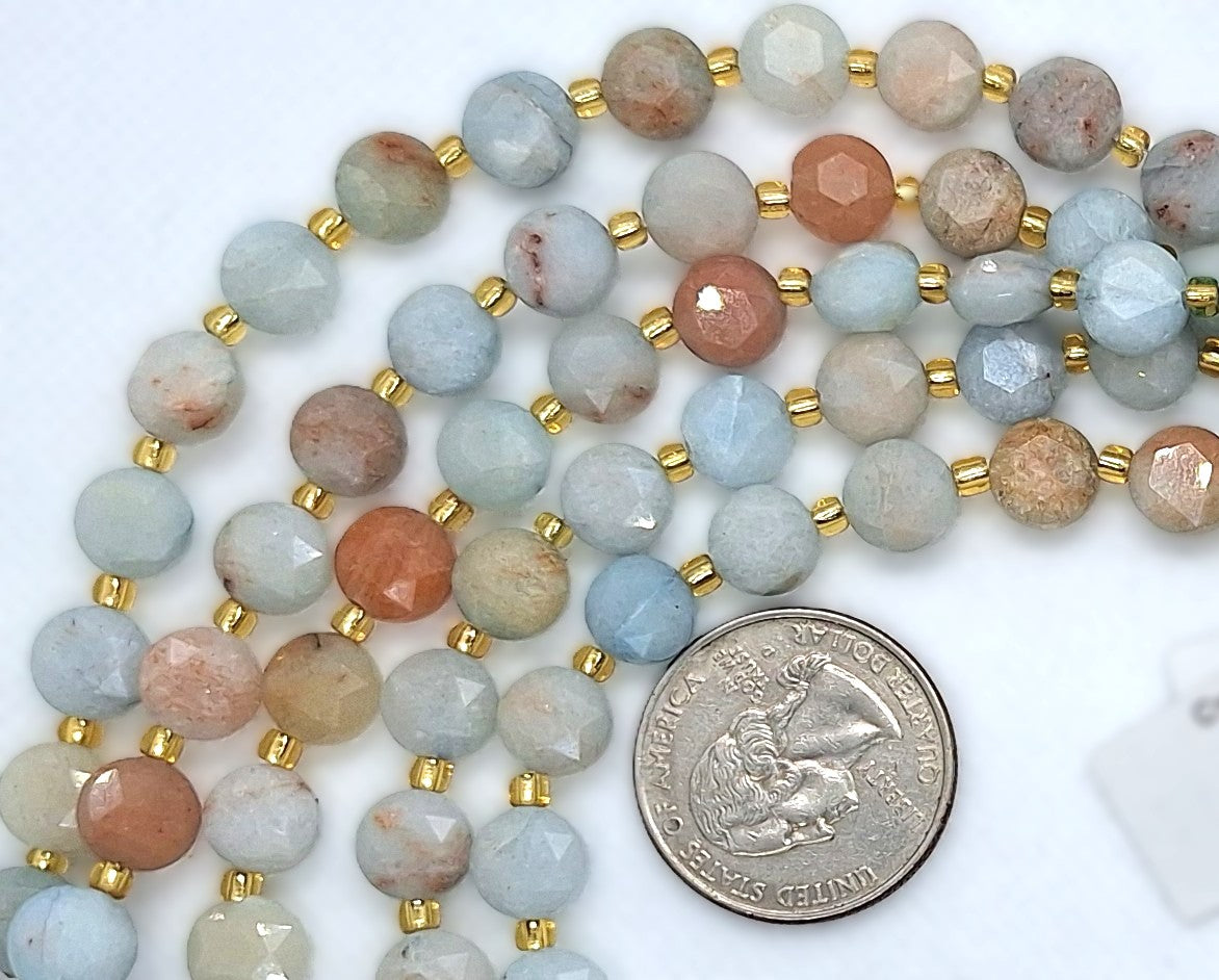 8mm Blue Candy Jade Faceted Star Coin Gemstone Beads 8-Inch Strand