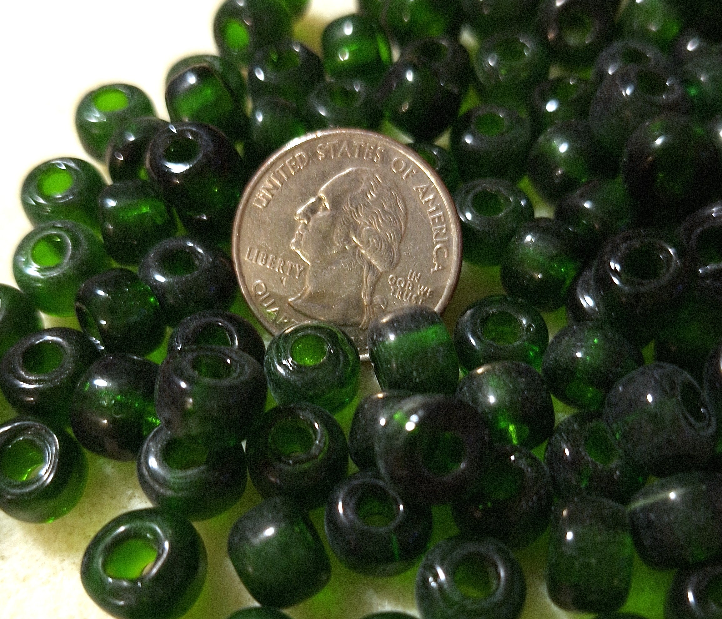 9mm Emerald Green Transparent Crow Roller Beads 120ct