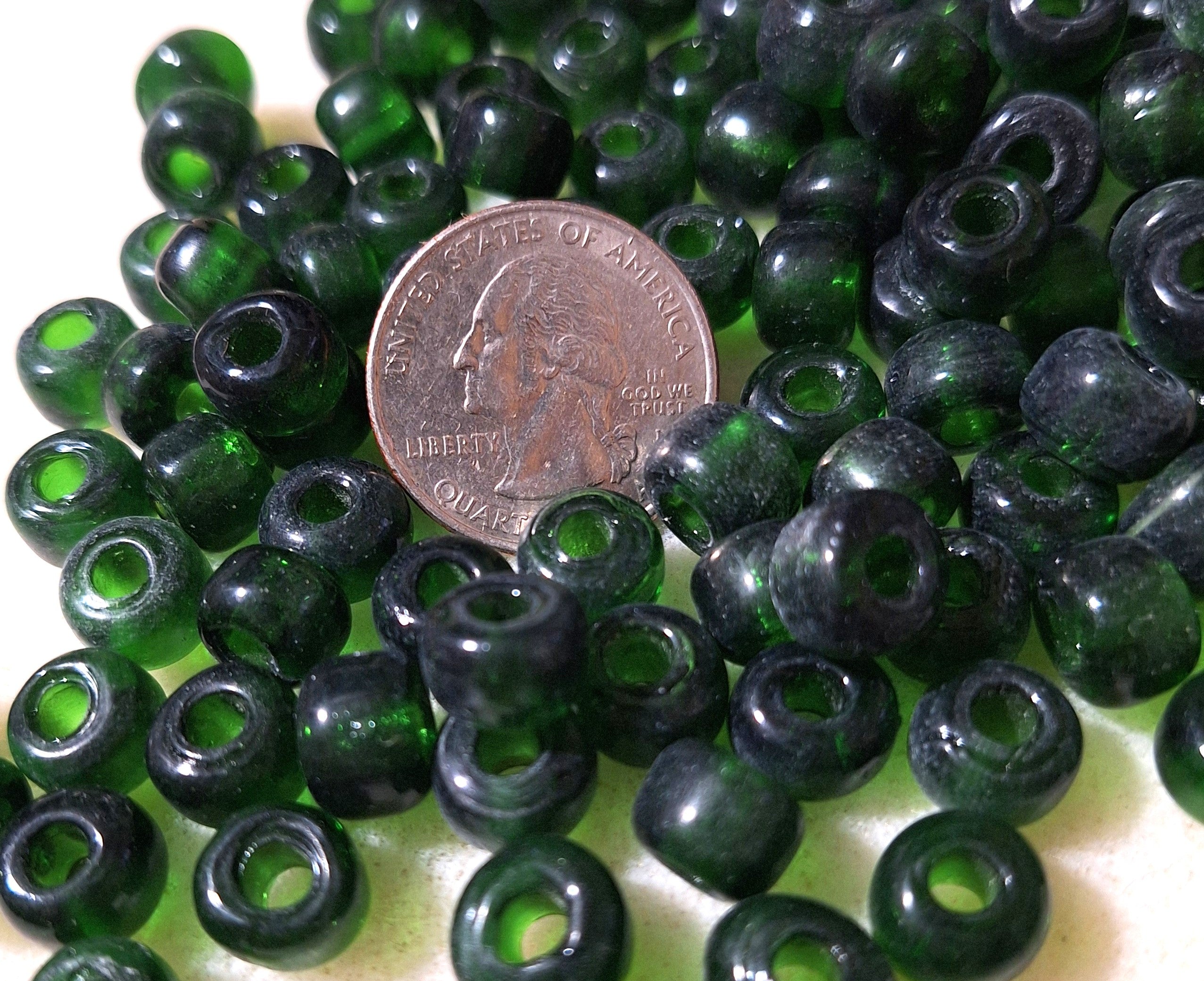 9mm Emerald Green Transparent Crow Roller Beads 120ct