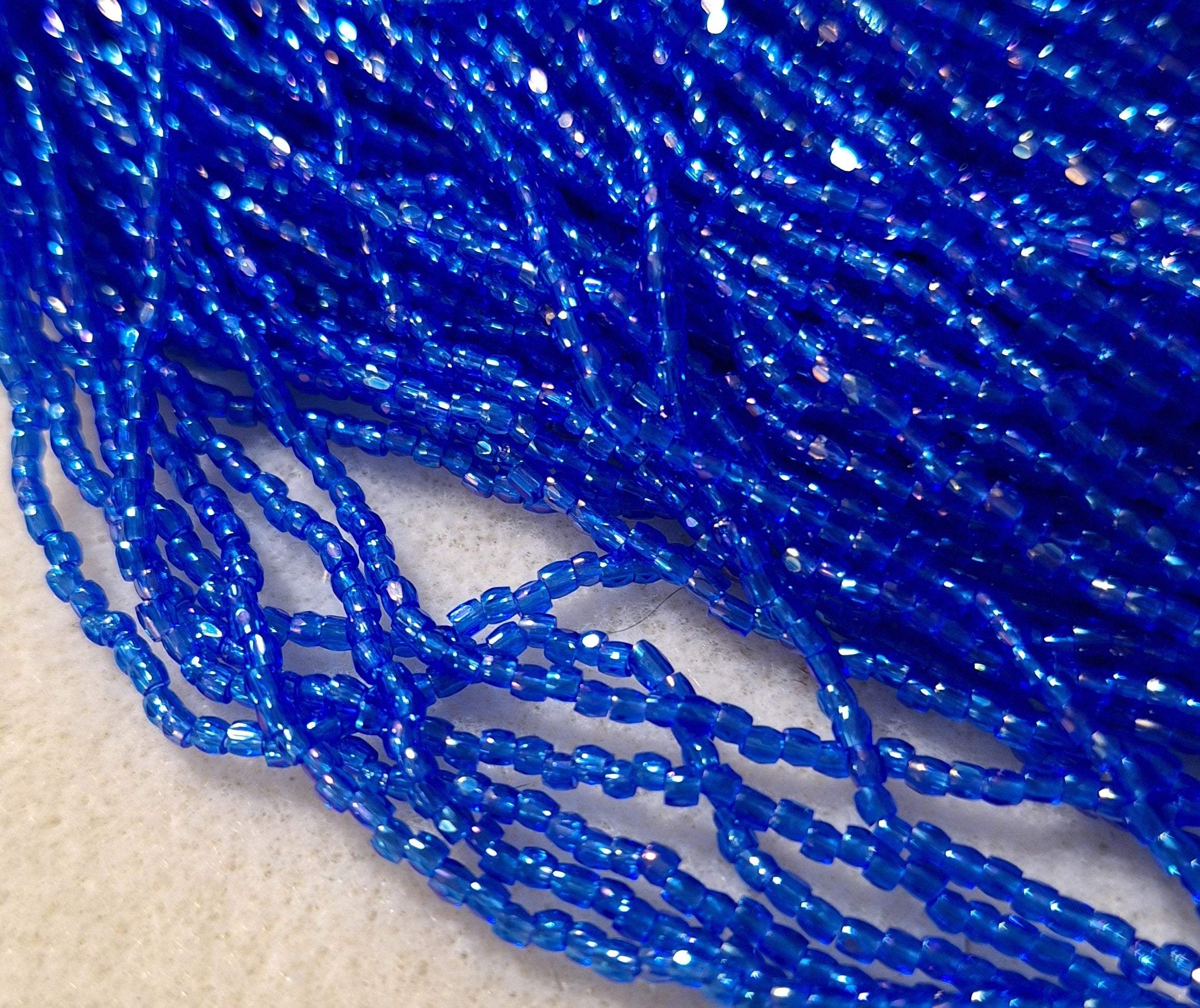 9/0 Sapphire Transparent Iris 3-Cut Czech Seed Beads Full Hank