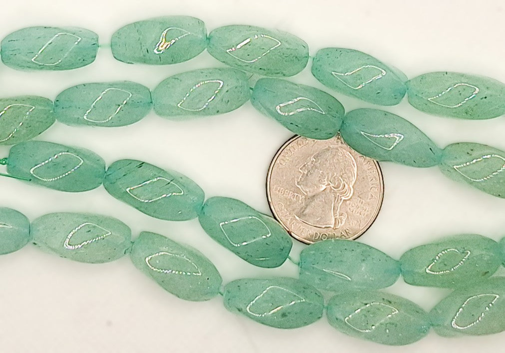 20x10 Green Aventurine Oval Swirl Gemstone Beads 8-inch Strand