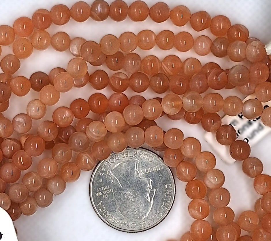 5-6mm Peach Moonstone Round Gemstone Beads 16-Inch Strand