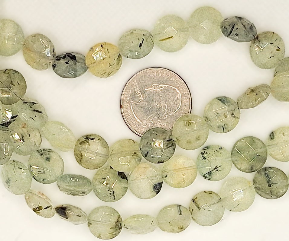 12mm Prehnite Faceted Coin Gemstone Beads 8-inch Strand