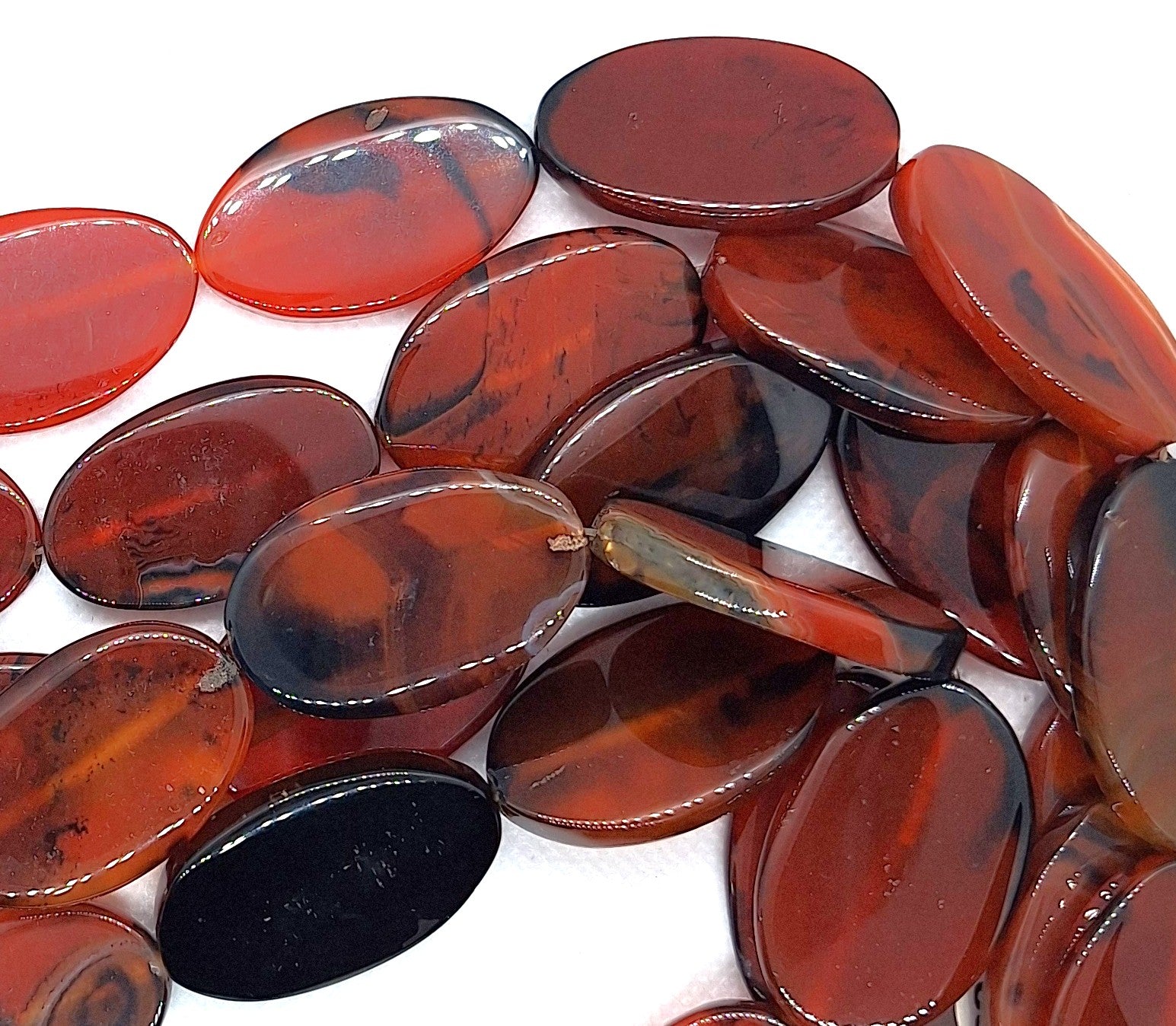 34x20mm Red Coffee Agate Long Flat Oval Gemstone Beads 16-Inch Strand