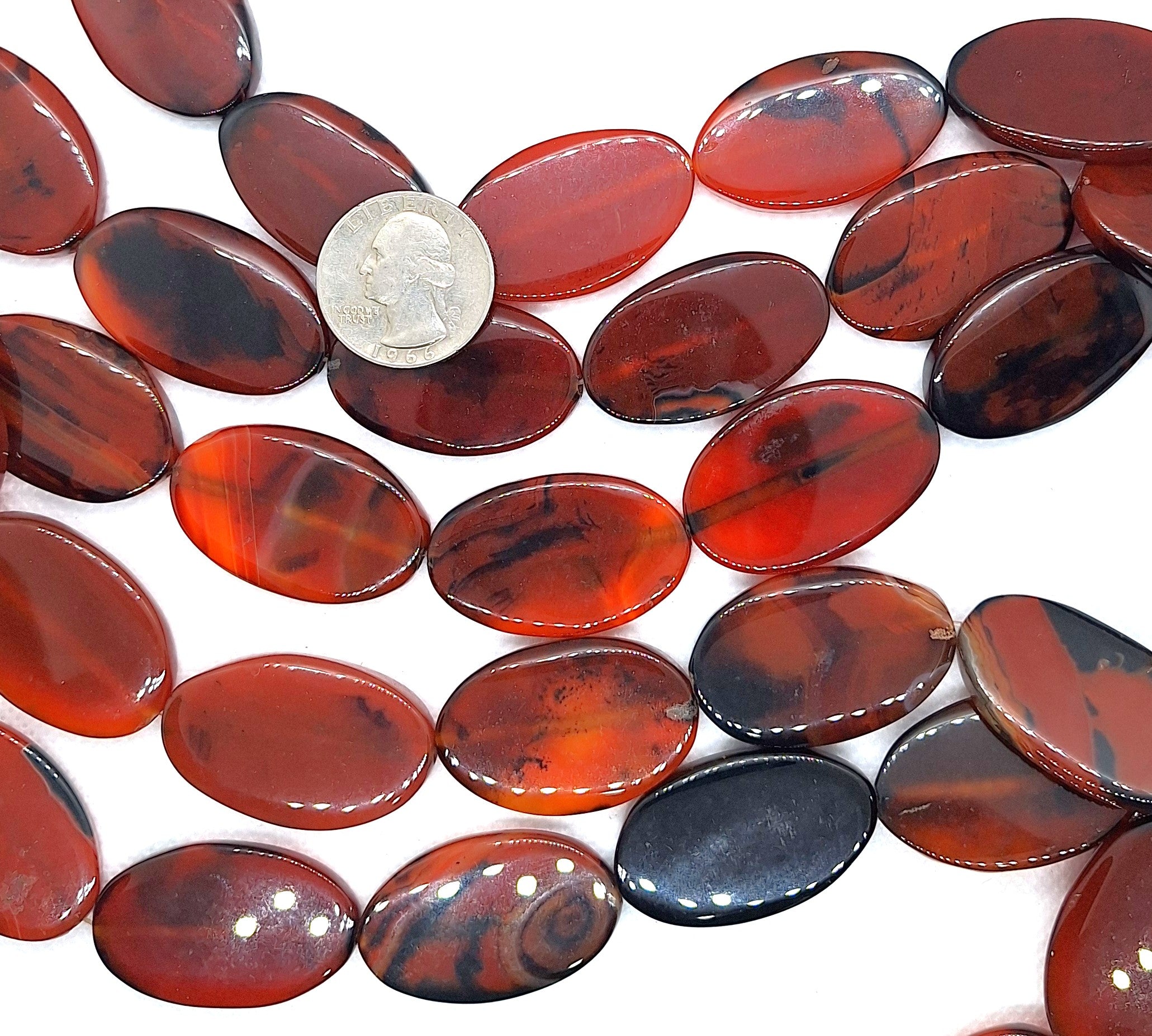 34x20mm Red Coffee Agate Long Flat Oval Gemstone Beads 16-Inch Strand