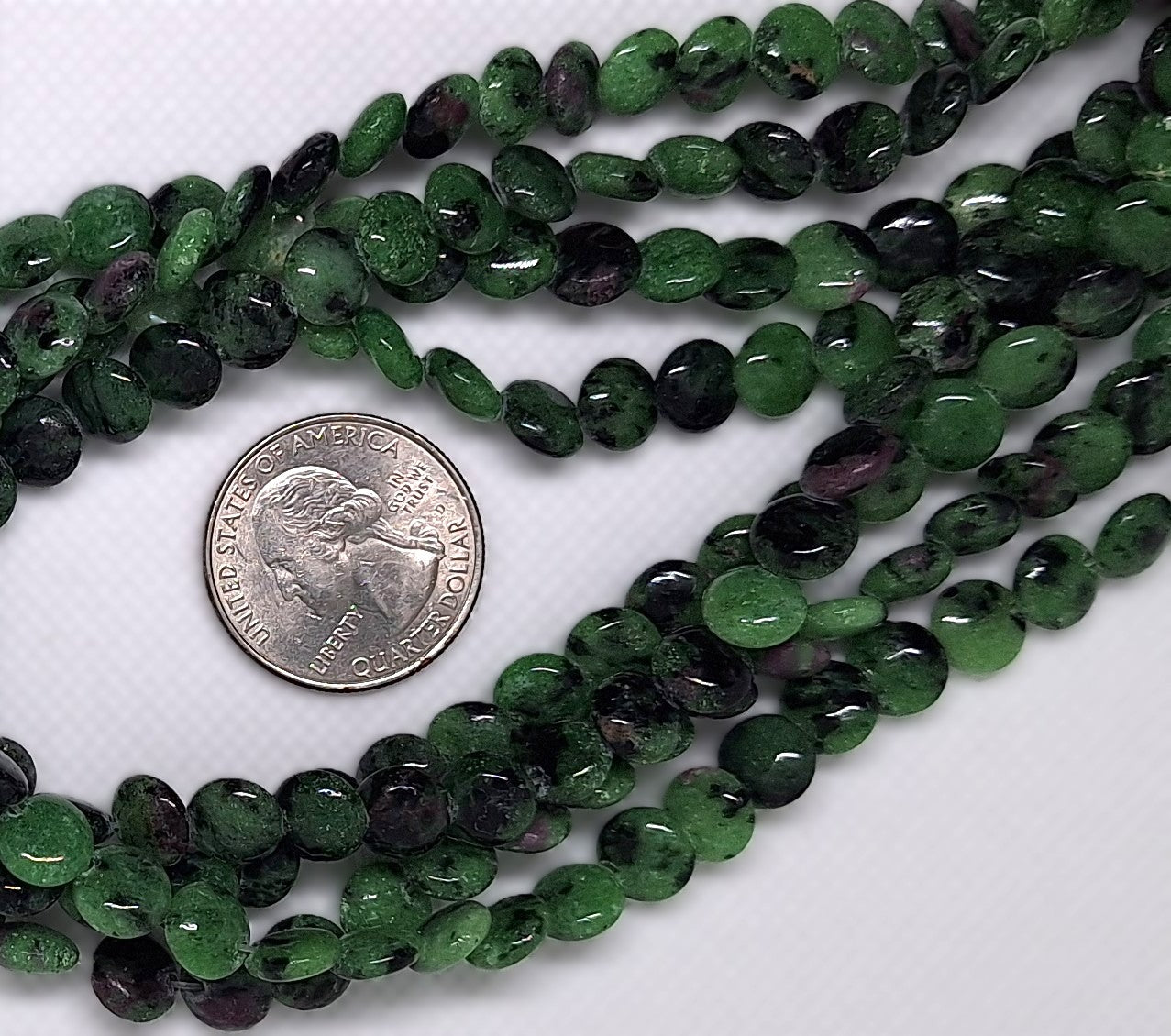 8mm Ruby Zoisite Lentil Gemstone Beads 16-inch Strand