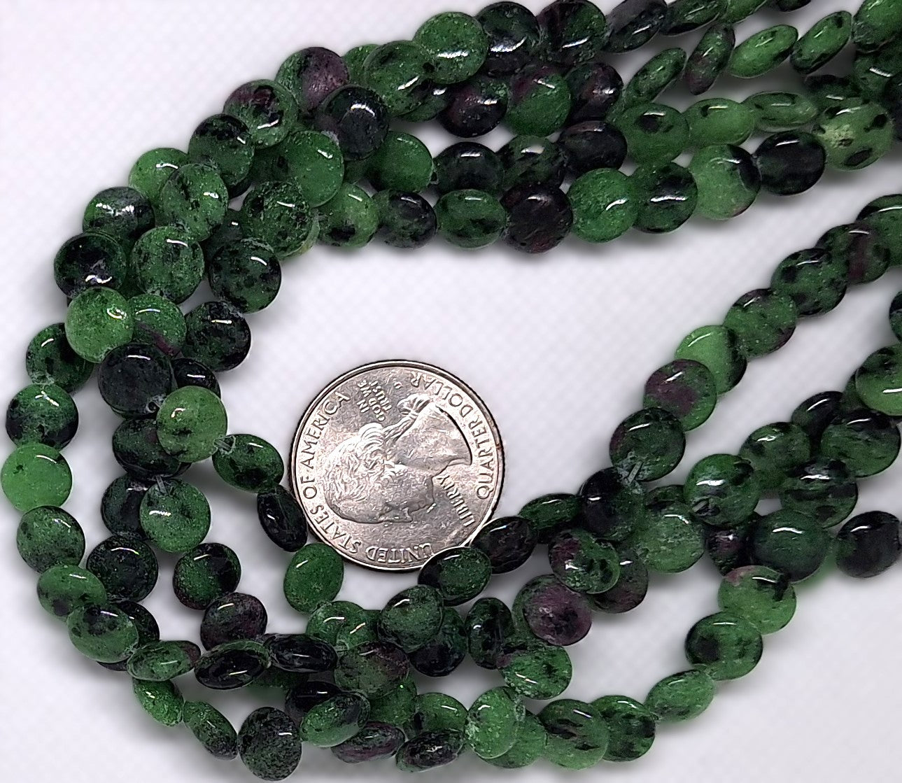 8mm Ruby Zoisite Lentil Gemstone Beads 16-inch Strand