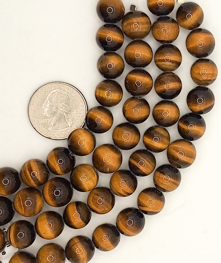 12mm Tiger's Eye Round Gemstone Beads 8-inch Strand
