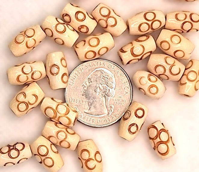 Circles Dots Antiqued .5-inch Hand-Carved Bone Tube Beads 5ct