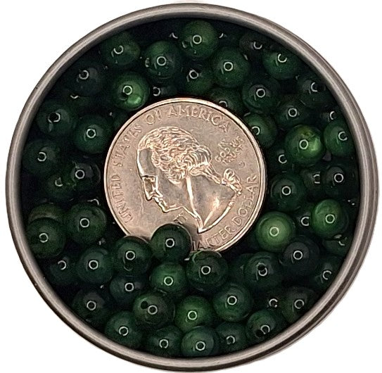 6mm Dark Green Dobu Shell Round Beads 18ct