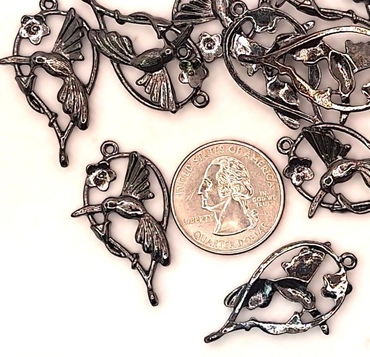 36x20mm Hummingbird Teardrop Connector Gunmetal Plated Brass 2ct