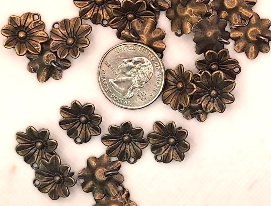 17mm Flower Connector Charm Bronze Zinc Alloy Metal 8ct